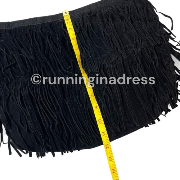 Nine West Black Faux Suede Fringe Shoulder Bag In Black - Picture 9 of 12